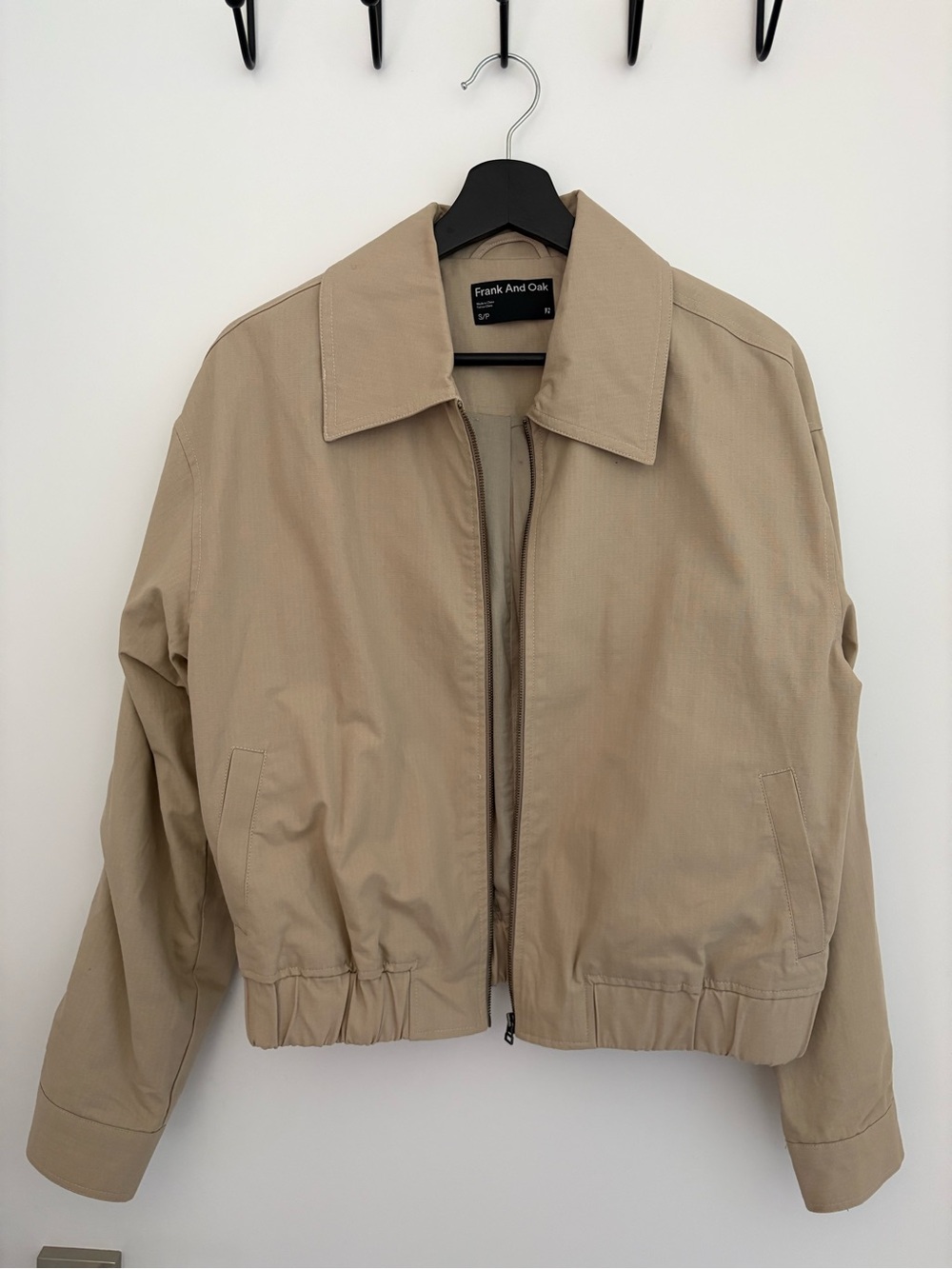 Zip Up Bomber Jacket in Light Beige - Small
